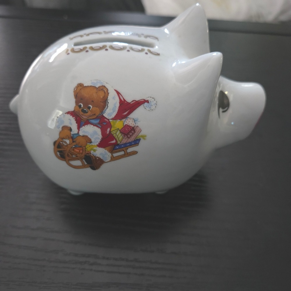 Reutter West Germany Ceramic Piggy Bank Teddy Bear Sled Christmas Gifts